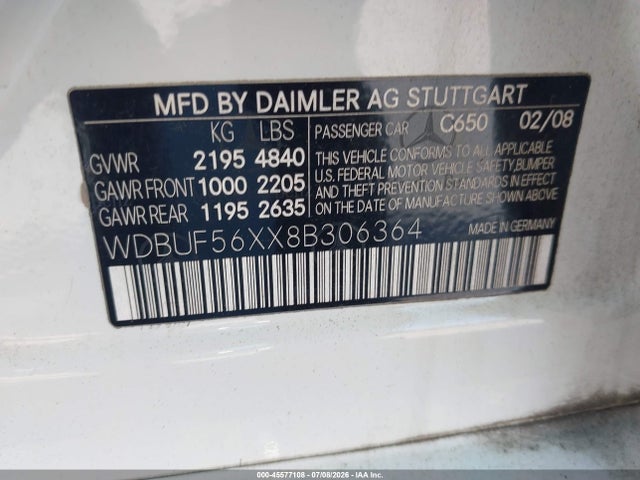 Aukcja sprzedaży 2008 Mercedes-benz E 350, vin: WDBUF56XX8B306364, numer aukcji: 45577108