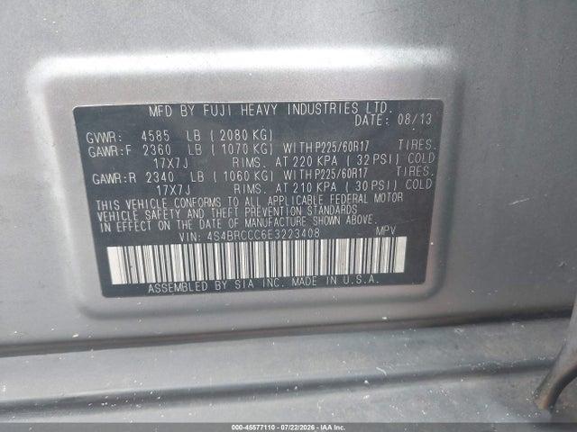 Subaru Outback 2.5i Premium 2014 4S4BRCCC6E3223408 Image 9