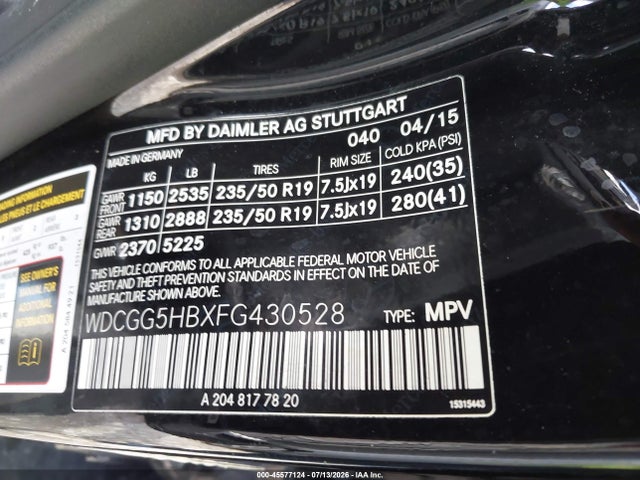 Продаж на аукціоні авто 2015 Mercedes-benz Glk 350, vin: WDCGG5HBXFG430528, номер лоту: 45577124