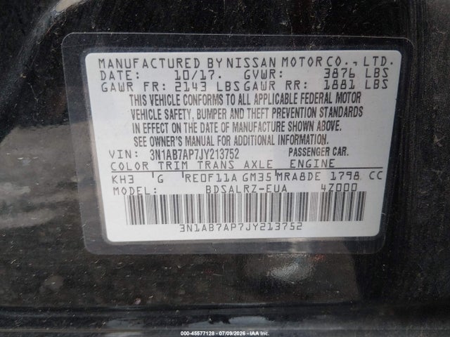 Продаж на аукціоні авто 2018 Nissan Sentra Sr, vin: 3N1AB7AP7JY213752, номер лоту: 45577128