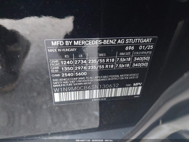 Продажа на аукционе авто 2025 Mercedes-benz Eqb 250 Suv, vin: W1N9M0CB6SN130632, номер лота: 45577130
