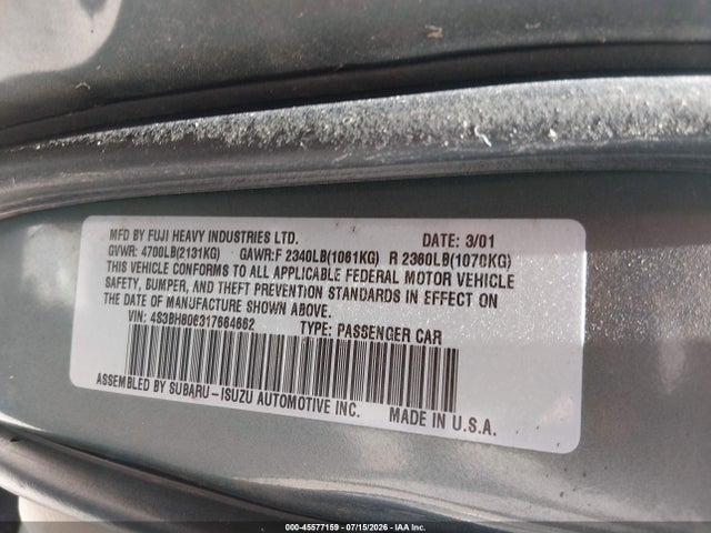 Aukcja sprzedaży 2001 Subaru Outback H6-3.0, vin: 4S3BH806317664662, numer aukcji: 45577159