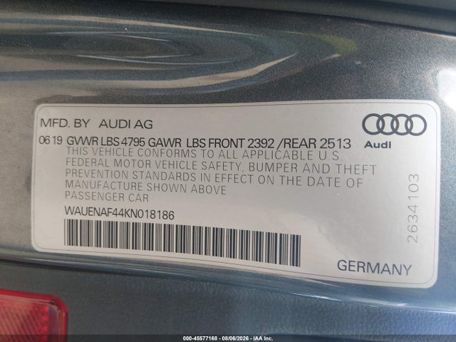 Продажа на аукционе авто 2019 Audi A4 45 Premium, vin: WAUENAF44KN018186, номер лота: 45577168