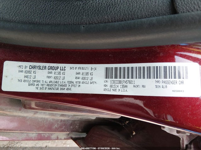 Продаж на аукціоні авто 2015 Chrysler 200 S, vin: 1C3CCCBB1FN578211, номер лоту: 45577196