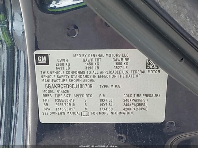 Auction sale of the 2012 Buick Enclave Leather, vin: 5GAKRCED9CJ108709, lot number: 45577199