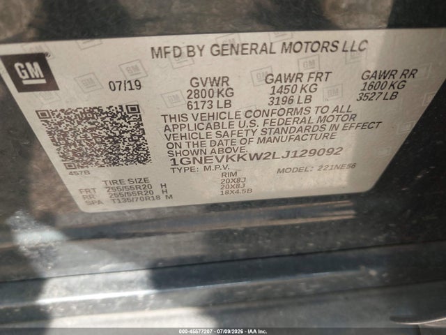 Aukcja sprzedaży 2020 Chevrolet Traverse Awd Premier, vin: 1GNEVKKW2LJ129092, numer aukcji: 45577207