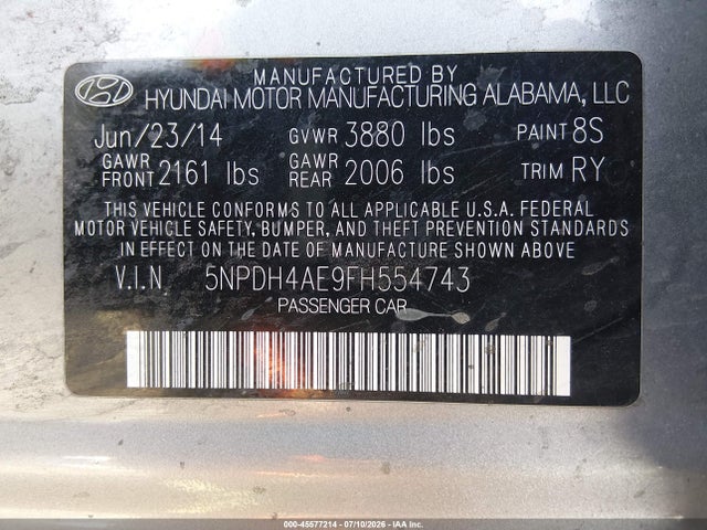 Продажа на аукционе авто 2015 Hyundai Elantra Se, vin: 5NPDH4AE9FH554743, номер лота: 45577214