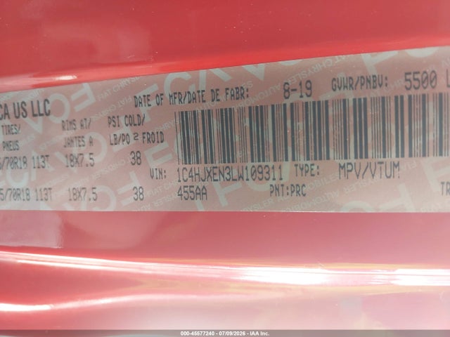 2020 Jeep Wrangler Unlimited Sahara მანქანა იყიდება აუქციონზე, vin: 1C4HJXEN3LW109311, აუქციონის ნომერი: 45577240