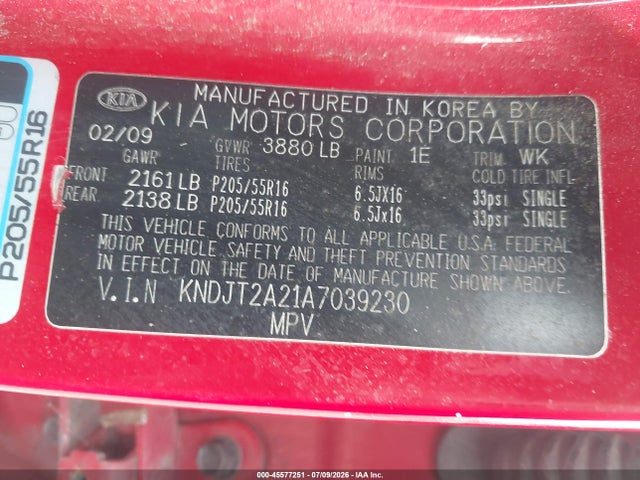 45577251 :رقم المزاد ، KNDJT2A21A7039230 vin ، 2010 Kia Soul + مزاد بيع