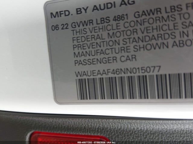 45577252 :رقم المزاد ، WAUEAAF46NN015077 vin ، 2022 Audi A4 Premium Plus 45 Tfsi S Line Quattro S Tronic مزاد بيع
