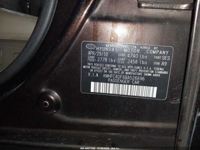 45577258 :رقم المزاد ، KMHFC4DF6BA526696 vin ، 2011 Hyundai Azera Limited مزاد بيع