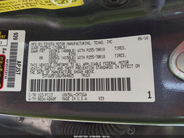 5TFUW5F18GX564025 Toyota Tundra Sr5 5.7l V8