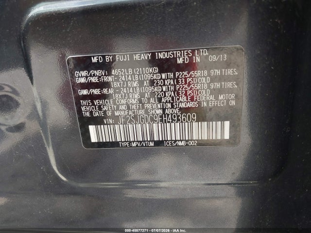 Продаж на аукціоні авто 2014 Subaru Forester 2.0xt Premium, vin: JF2SJGDC9EH493609, номер лоту: 45577271