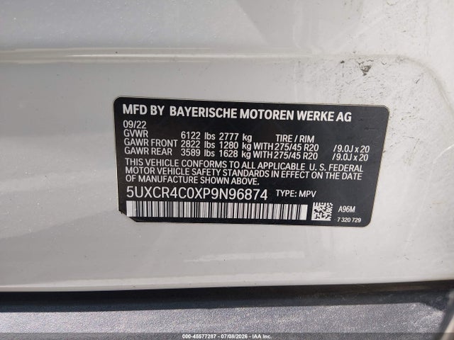 2023 Bmw X5 Sdrive40i მანქანა იყიდება აუქციონზე, vin: 5UXCR4C0XP9N96874, აუქციონის ნომერი: 45577287