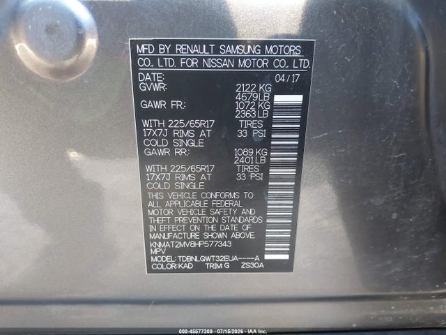 Nissan ROGUE SV 2017 KNMAT2MV8HP577343 Image 9