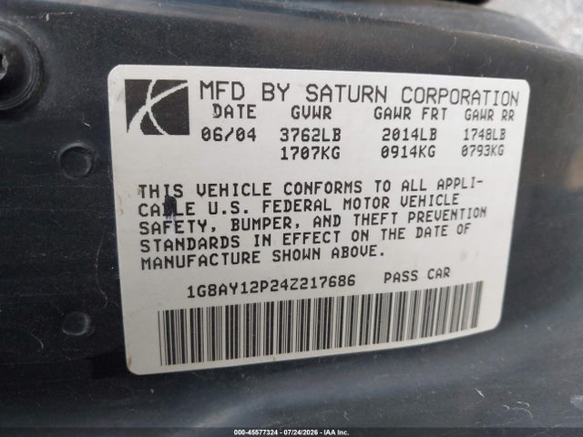 Продаж на аукціоні авто 2004 Saturn Ion Red Line, vin: 1G8AY12P24Z217686, номер лоту: 45577324