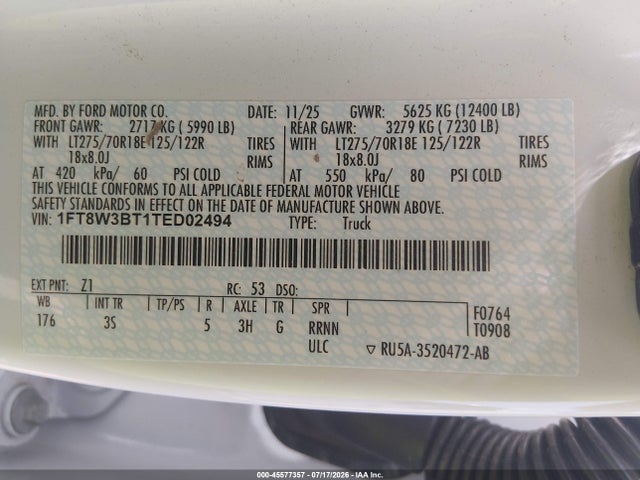 Продаж на аукціоні авто 2026 Ford F-350 Xlt, vin: 1FT8W3BT1TED02494, номер лоту: 45577357