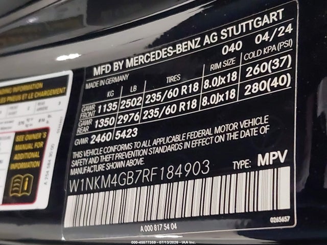 2024 Mercedes-benz Glc 300 Suv მანქანა იყიდება აუქციონზე, vin: W1NKM4GB7RF184903, აუქციონის ნომერი: 45577359