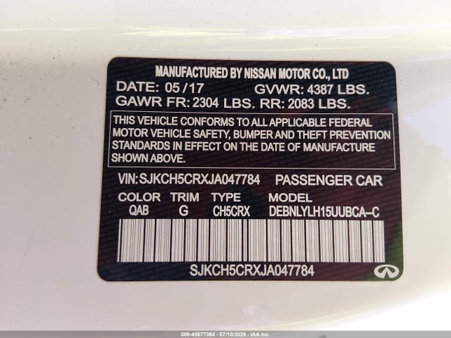 Продажа на аукционе авто 2018 Infiniti Qx30 Premium, vin: SJKCH5CRXJA047784, номер лота: 45577364