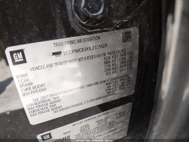 Auction sale of the 2020 Chevrolet Silverado 1500 2wd  Short Bed Lt, vin: 1GCPWCED0LZ115529, lot number: 45577402