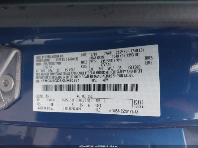 Ford ESCAPE SE 2019 1FMCU9GD8KUA80881 Image 9
