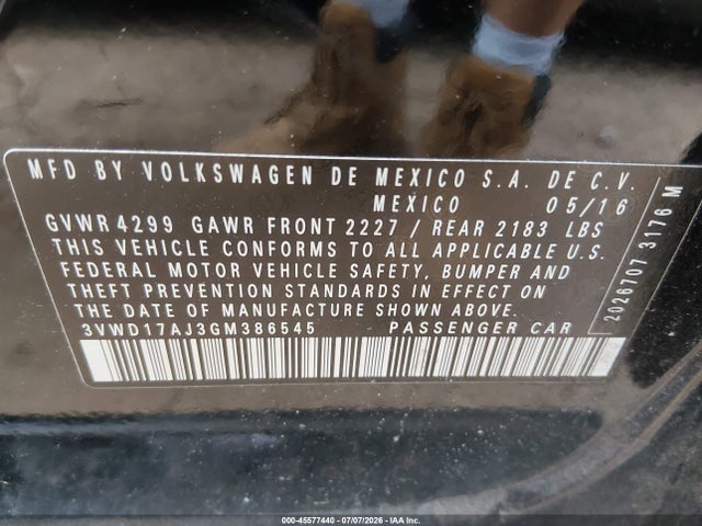 Продаж на аукціоні авто 2016 Volkswagen Jetta 1.8t Sport, vin: 3VWD17AJ3GM386545, номер лоту: 45577440