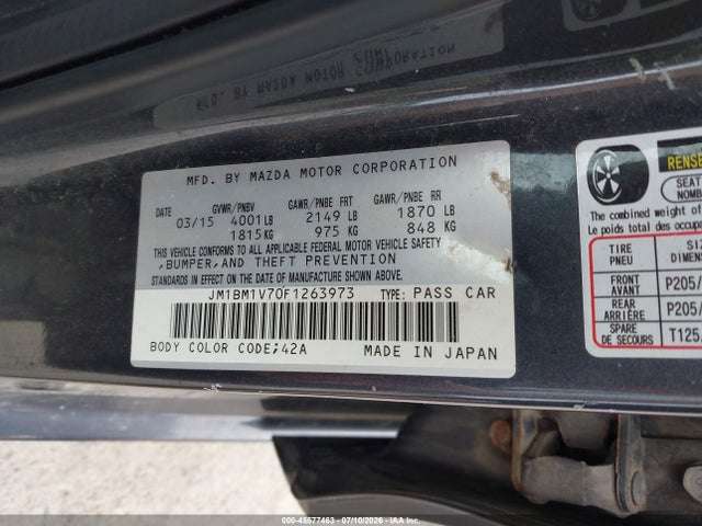 Продажа на аукционе авто 2015 Mazda Mazda3 I Touring, vin: JM1BM1V70F1263973, номер лота: 45577463