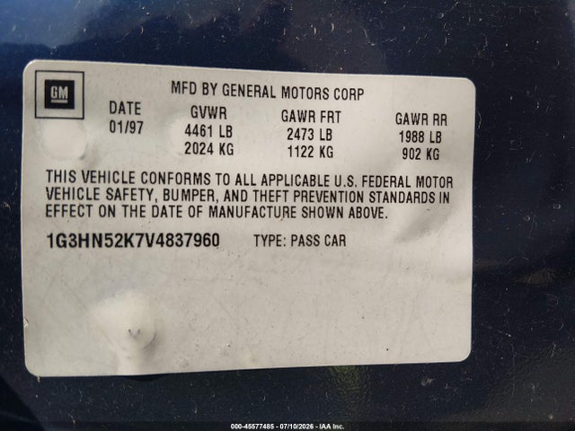 45577485 :رقم المزاد ، 1G3HN52K7V4837960 vin ، 1997 Oldsmobile Eighty-eight مزاد بيع