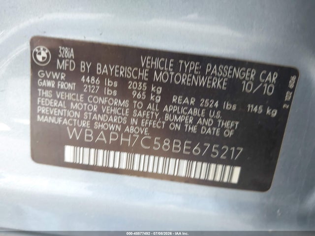 Продаж на аукціоні авто 2011 Bmw 328i, vin: WBAPH7C58BE675217, номер лоту: 45577492