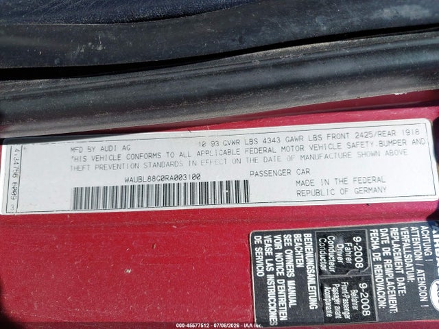 Aukcja sprzedaży 1994 Audi Cabriolet, vin: WAUBL88G0RA003100, numer aukcji: 45577512