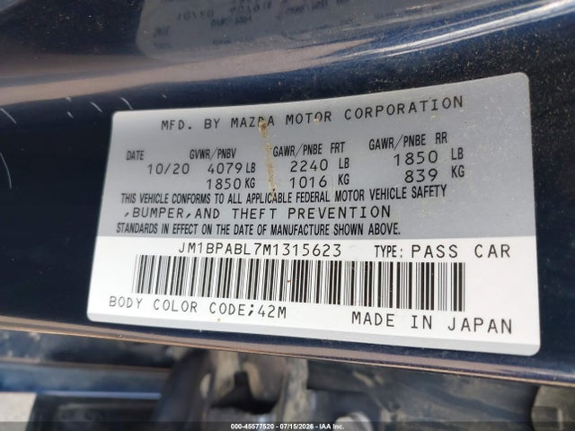 Aukcja sprzedaży 2021 Mazda Mazda3 Select, vin: JM1BPABL7M1315623, numer aukcji: 45577520