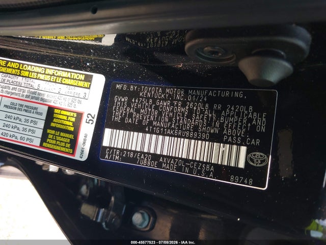 2024 Toyota Camry Se მანქანა იყიდება აუქციონზე, vin: 4T1G11AK6RU889390, აუქციონის ნომერი: 45577523