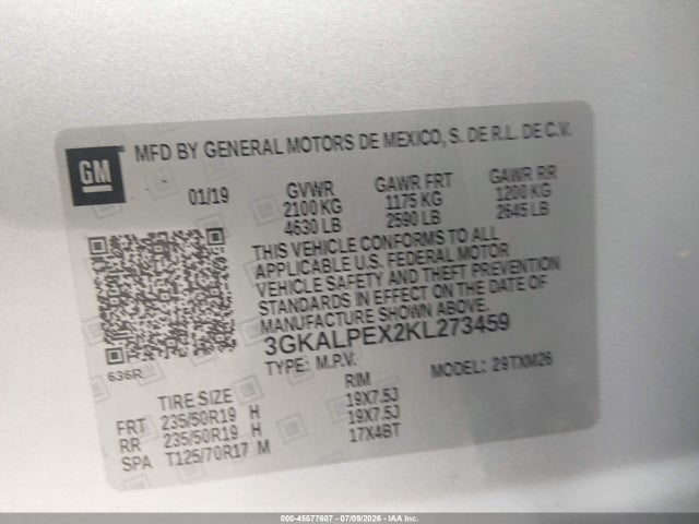 Aukcja sprzedaży 2019 Gmc Terrain Slt, vin: 3GKALPEX2KL273459, numer aukcji: 45577607