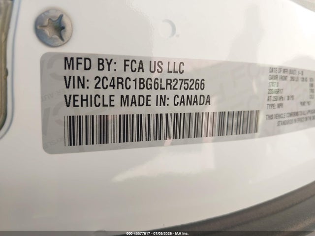 Продаж на аукціоні авто 2020 Chrysler Pacifica Touring L, vin: 2C4RC1BG6LR275266, номер лоту: 45577617