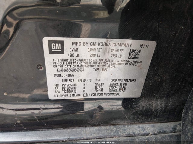 Продажа на аукционе авто 2018 Buick Encore Preferred, vin: KL4CJASB6JB569594, номер лота: 45577624