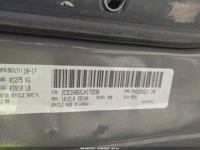 45577631 :رقم المزاد ، 2C3CDXBG5JH173938 vin ، 2018 Dodge Charger Sxt Rwd مزاد بيع
