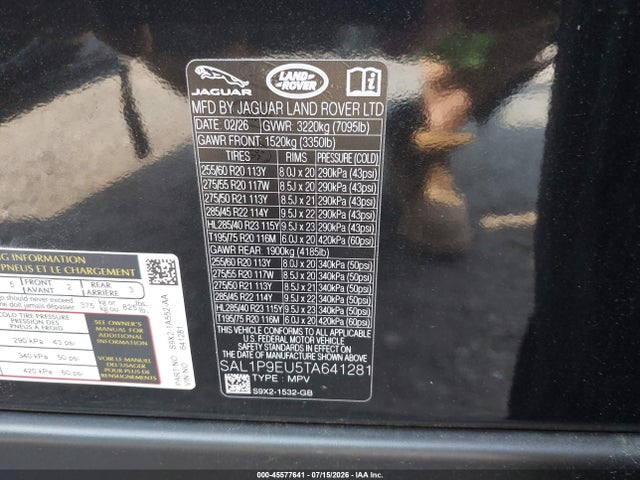 Продаж на аукціоні авто 2026 Land Rover Range Rover Sport P360 Se, vin: SAL1P9EU5TA641281, номер лоту: 45577641