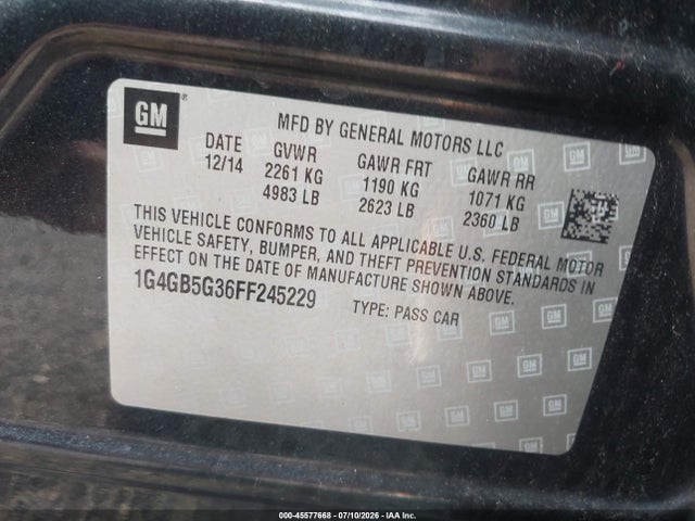 Продаж на аукціоні авто 2015 Buick Lacrosse Leather, vin: 1G4GB5G36FF245229, номер лоту: 45577668