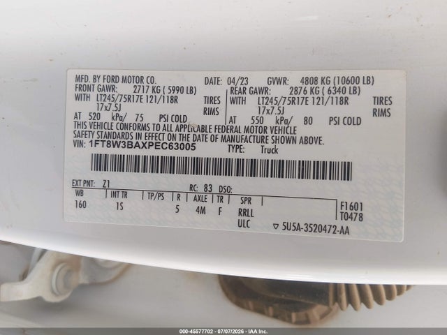 Продажа на аукционе авто 2023 Ford F-350 Xl, vin: 1FT8W3BAXPEC63005, номер лота: 45577702