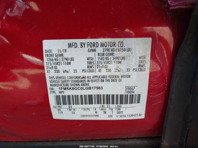 Ford Explorer St 2020 1FM5K8GC0LGB17583 Image 9