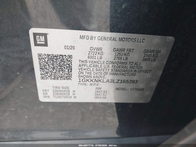 Продаж на аукціоні авто 2020 Gmc Acadia Fwd Sle, vin: 1GKKNKLA3LZ165393, номер лоту: 45577716