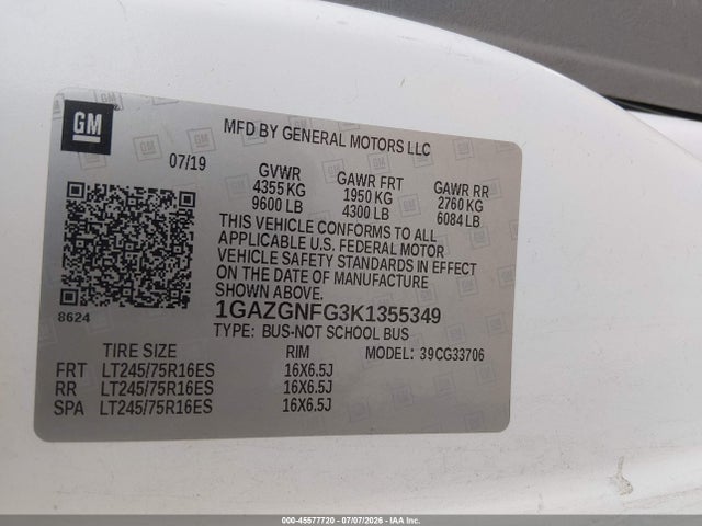 Chevrolet Express 3500 Ls 2019 1GAZGNFG3K1355349 Image 9