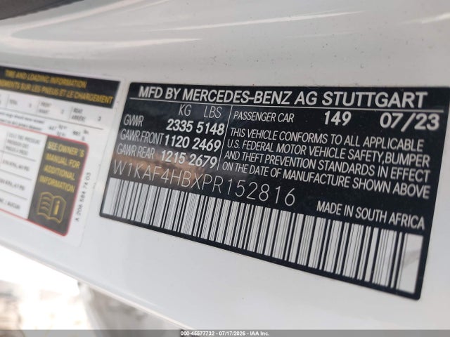 Продаж на аукціоні авто 2023 Mercedes-benz C 300 4matic, vin: W1KAF4HBXPR152816, номер лоту: 45577732