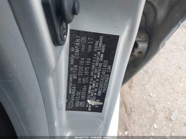 Auction sale of the 2002 Hyundai Accent Gl, vin: KMHCG45C62U401403, lot number: 45577737