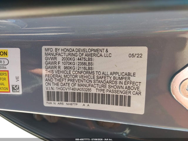 Продажа на аукционе авто 2022 Honda Accord Sport Special Edition, vin: 1HGCV1F46NA053285, номер лота: 45577773