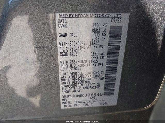 45577808 :رقم المزاد ، 5N1DL1FR6RC336540 vin ، 2024 Infiniti Qx60 Luxe مزاد بيع