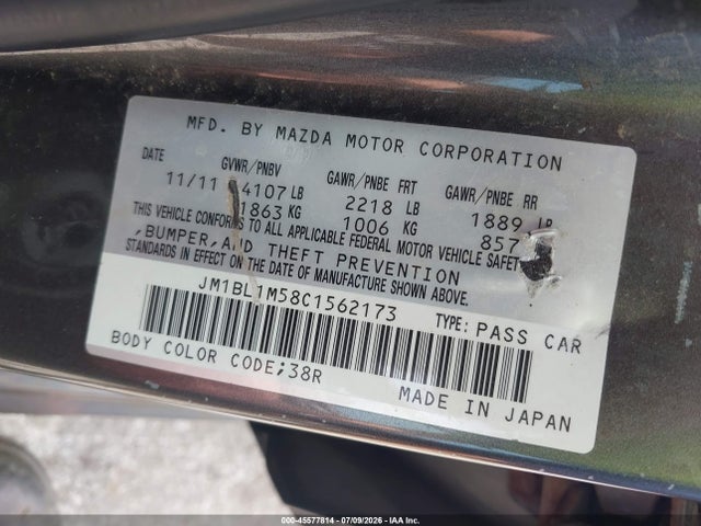 45577814 :رقم المزاد ، JM1BL1M58C1562173 vin ، 2012 Mazda Mazda3 S Grand Touring مزاد بيع