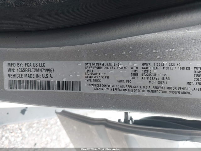 Aukcja sprzedaży 2021 Ram 1500 Rebel  4x4 5'7 Box, vin: 1C6SRFLT2MN719967, numer aukcji: 45577859