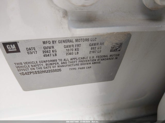 45577869 :رقم المزاد ، 1G4ZP5SS2HU203826 vin ، 2017 Buick Lacrosse Essence مزاد بيع