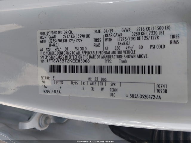 Продаж на аукціоні авто 2019 Ford F-350 Xl, vin: 1FT8W3BT2KEE83068, номер лоту: 45577876